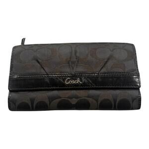 Coach Black Signature Checkbook Wallet with Leather Trim
